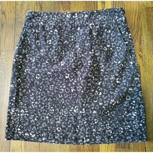 Talbots Corduroy Skirt Women's Size 6 Leopard Print Black Grey Pockets Zipper